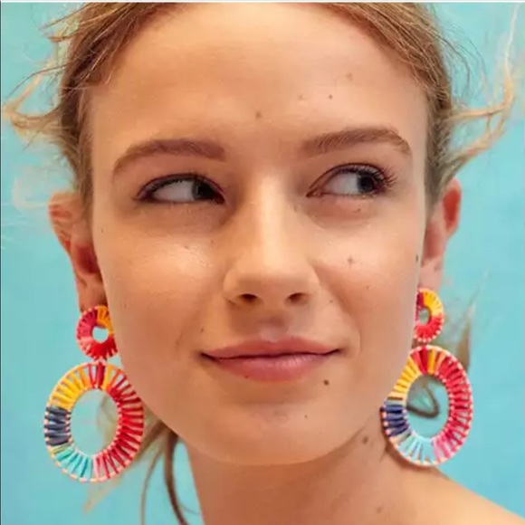 Sunny Skies Round Mutlticolored Rattan Earrings - Picture 4 of 4